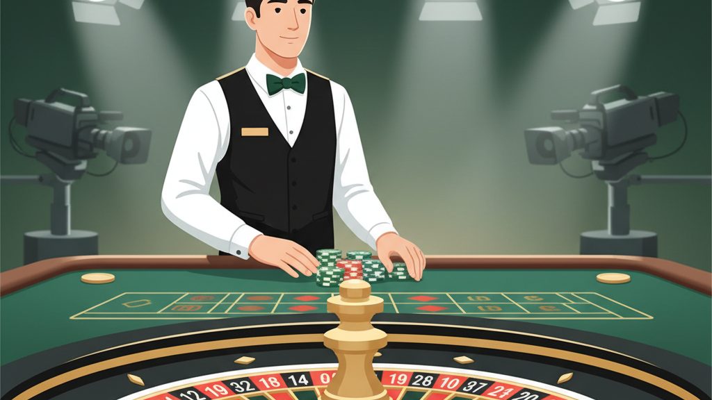 Studio di un casinò live con roulette e croupier