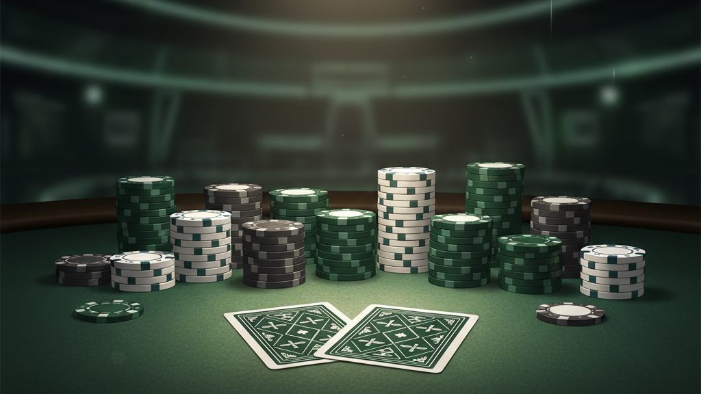 Tavolo da poker con fiches e carte coperte